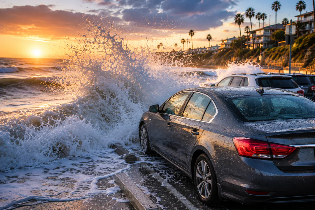 Can Saltwater Damage Your Car? Laguna Beach High Surf Sends Seawater Into Parking Area
